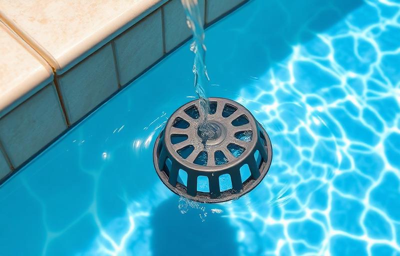Pool skimmer basket with water flowing in